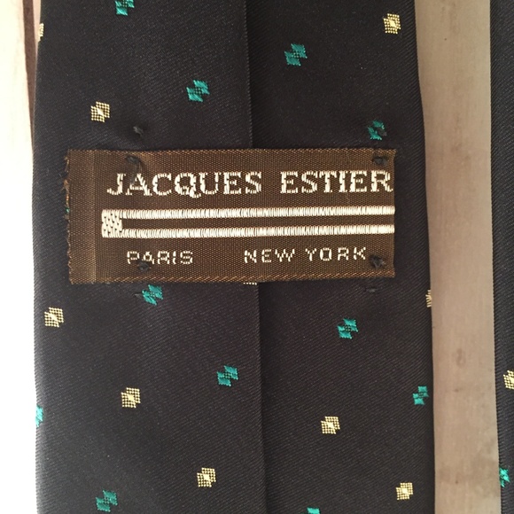 Vintage Slim 3" Neck Tie Jacques Estier Mens Navy - Picture 5 of 7
